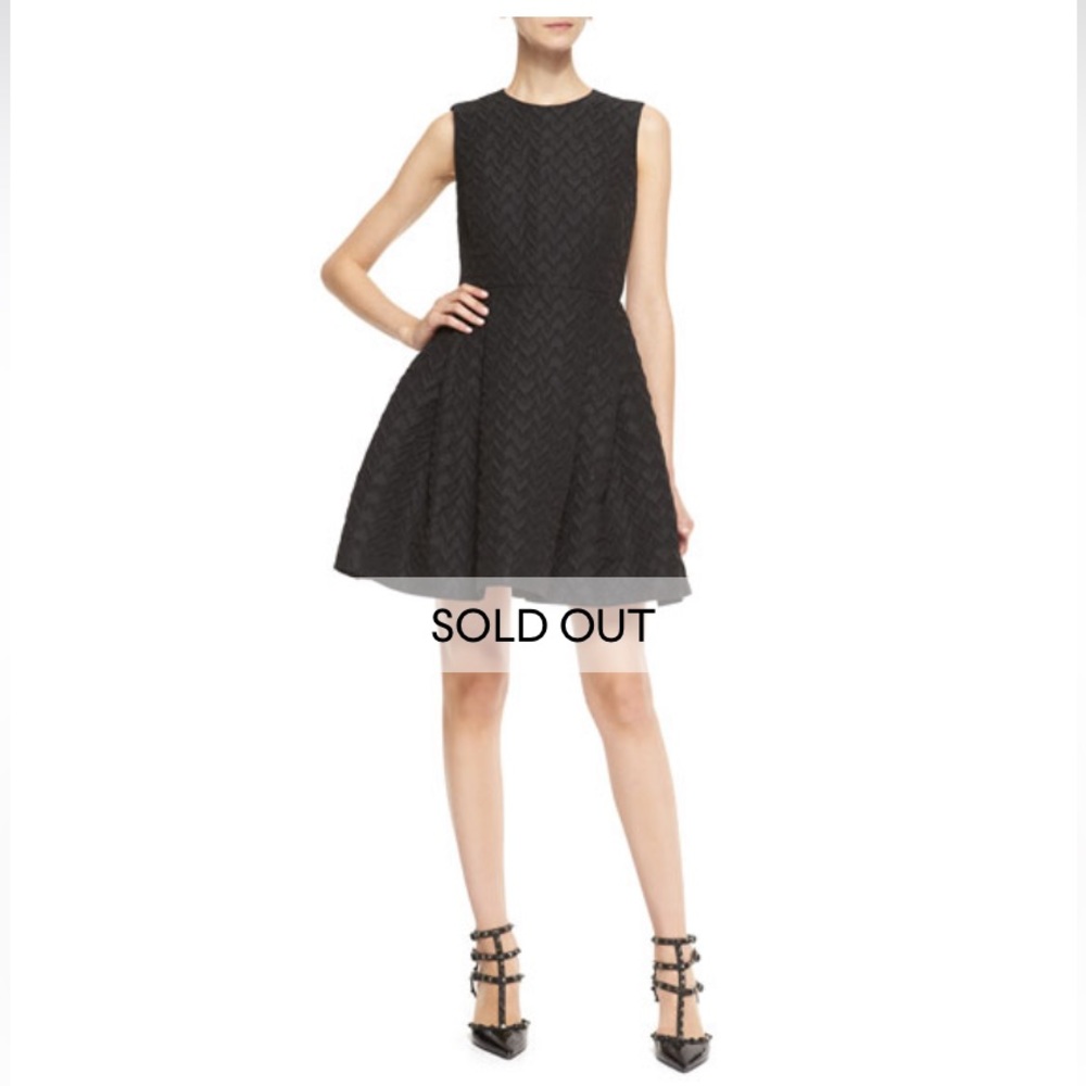 Vince Camuto Polka Dot Jacquard Pouf Dress Fit & Flare Black 6